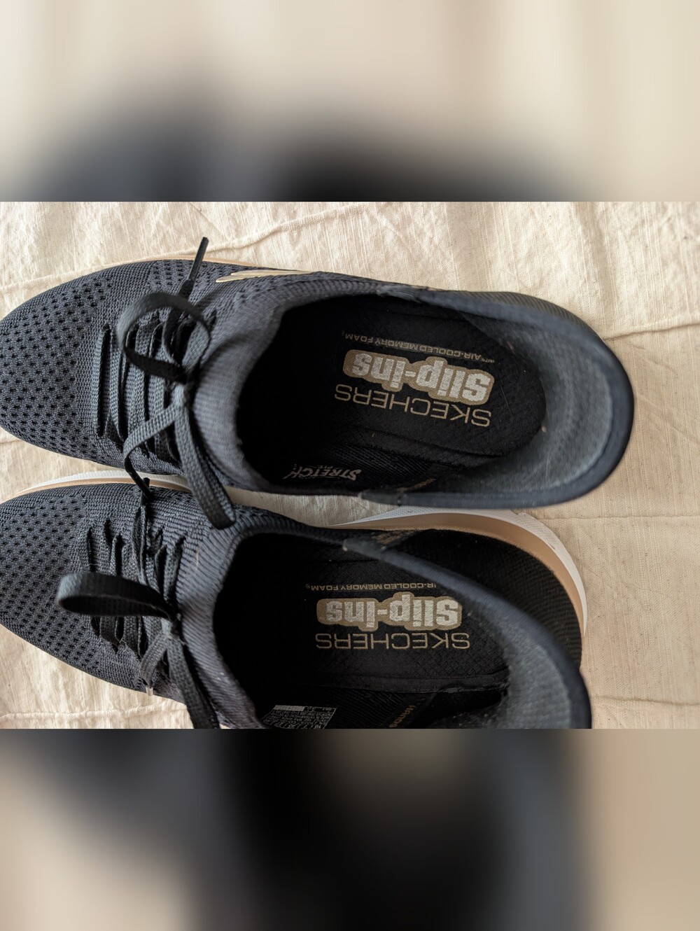 Skechers Black Knit Slip-On Sneakers with Rose Gold Accent - Picture 2 of 7